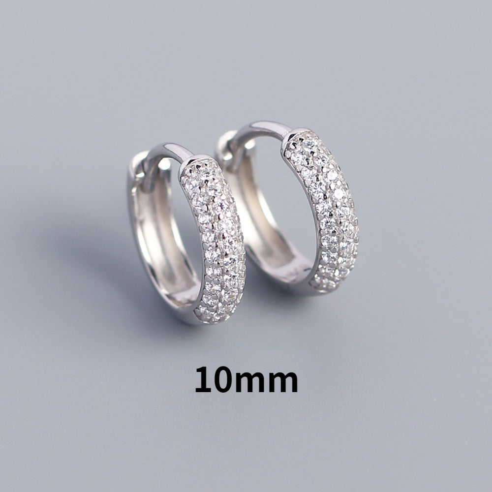 10 mm Silver diamante thick hoop earrings