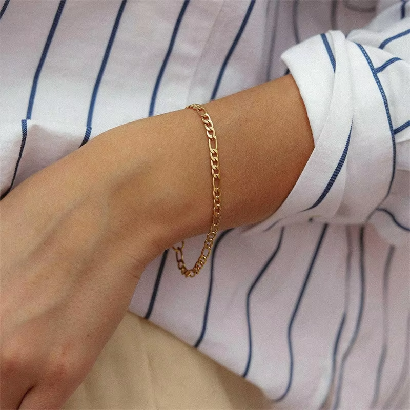 Waterproof Unisex 6mm Gold Figaro Chain Link Bracelet