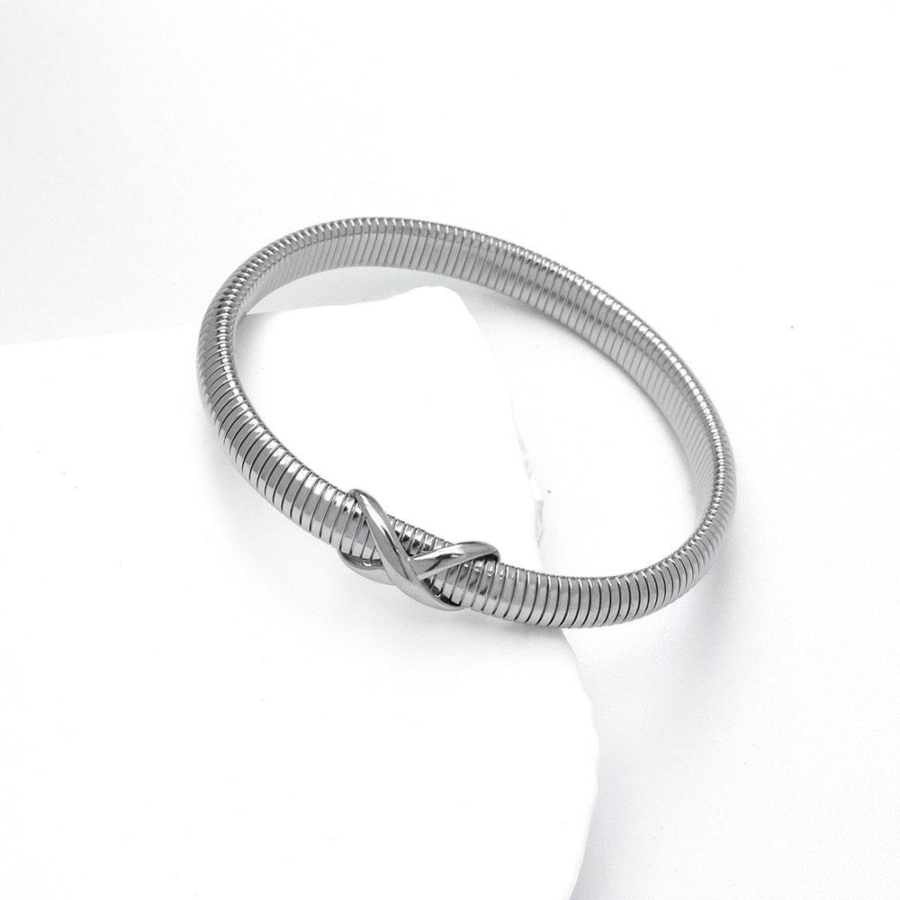 Cross Knot Wristband Bracelet in Silver