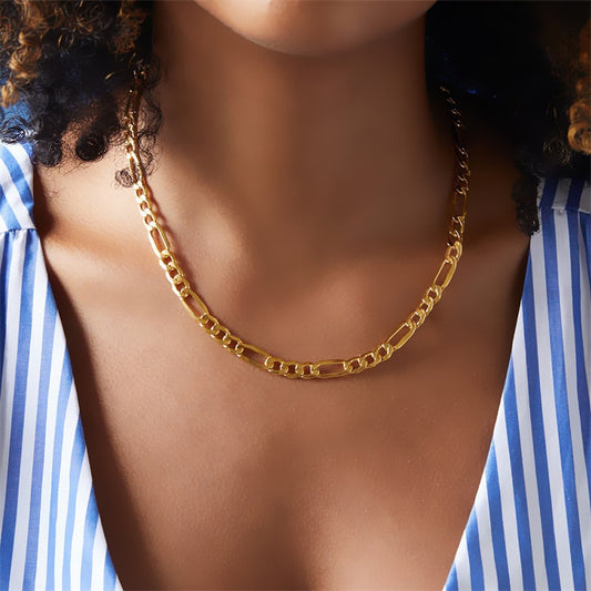 Waterproof Unisex 6mm Gold Figaro Chain Link Necklace