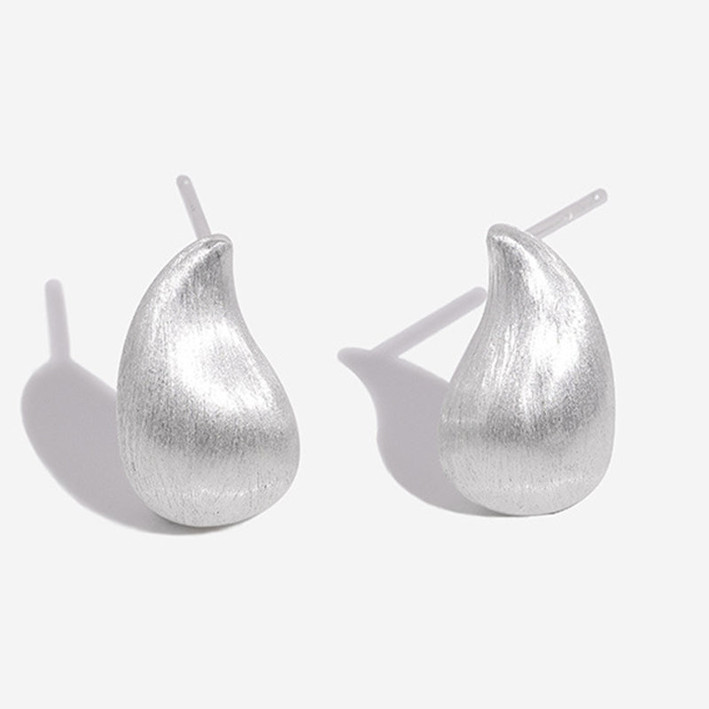 Brushed Water Drop Stud Earrings Silver