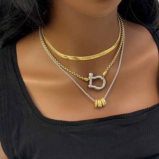 Box Chain Charm Necklace layered