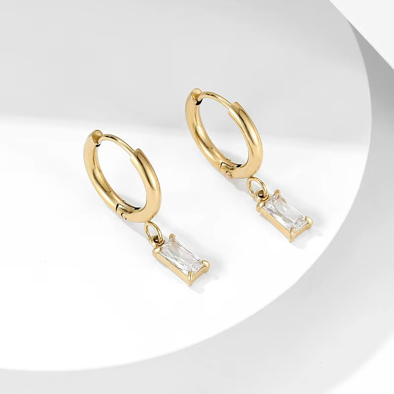 CZ Drop Hoop Earrings