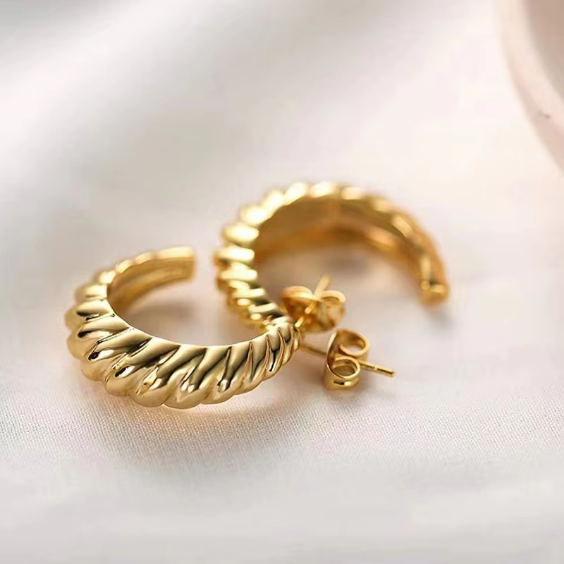 Croissant Twist Hoop Earrings in Gold