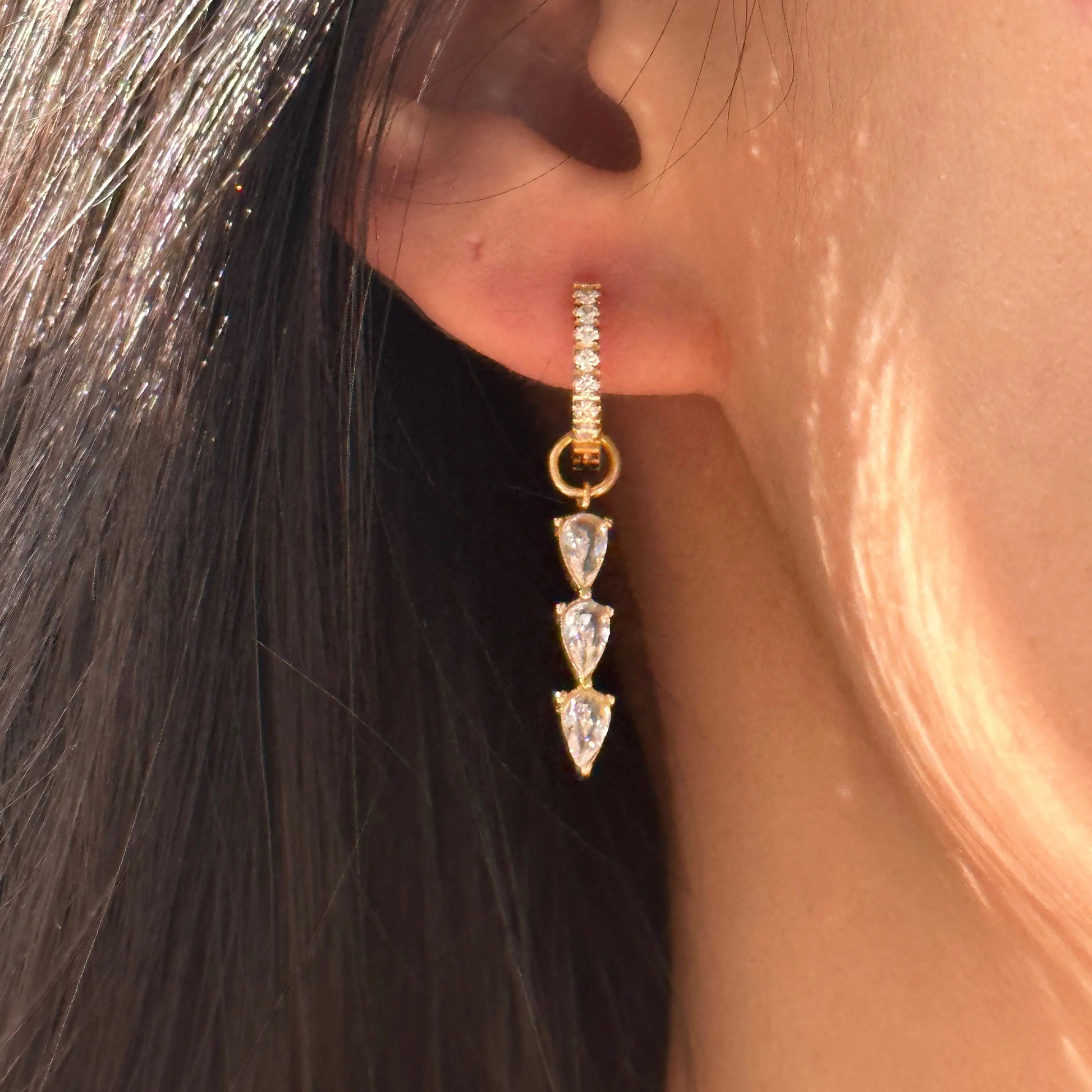 Cubic Zirconia Hoop Earring with droplet design