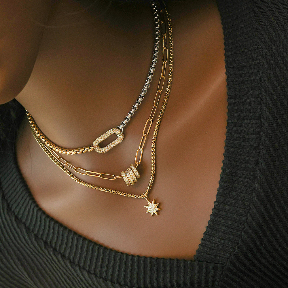 Layered Star mixed metal and pendant necklace