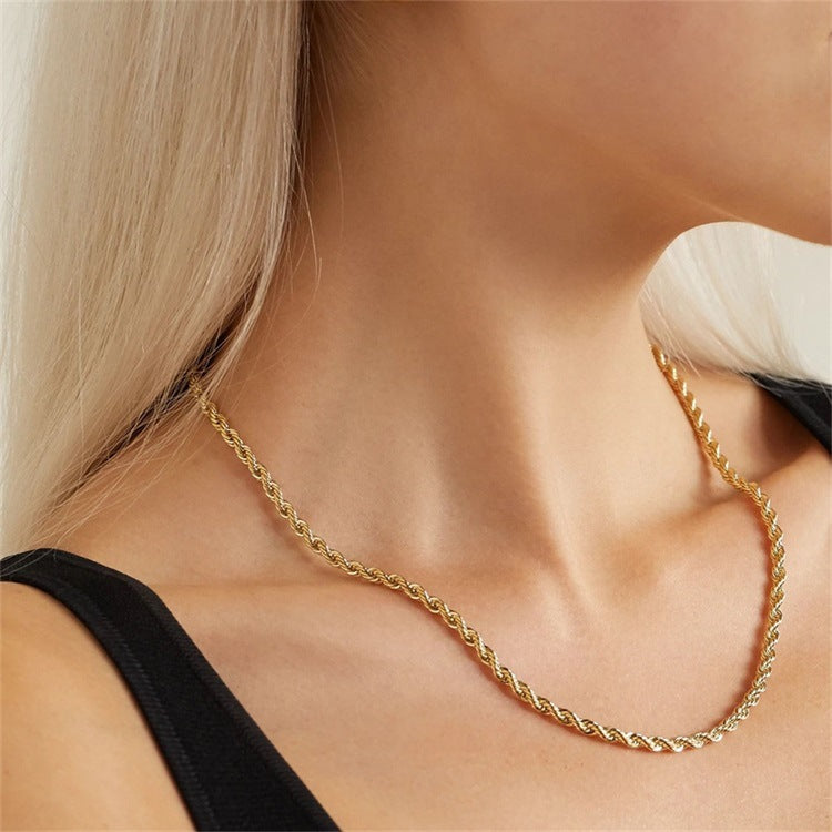 Waterproof Gold Rope Twist Necklace